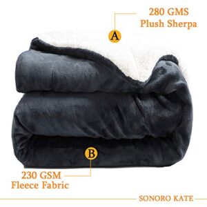 SONORO KATE Sherpa Fleece Blanket King Size - Luxurious Double Reversible Super Soft Thick Fuzzy Plush，Warm Cozy Fluffy Couch Throw Velvet King Blanket for Bed (King, Dark Grey)