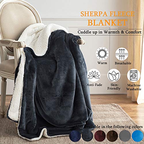 SONORO KATE Sherpa Fleece Blanket King Size - Luxurious Double Reversible Super Soft Thick Fuzzy Plush，Warm Cozy Fluffy Couch Throw Velvet King Blanket for Bed (King, Dark Grey)