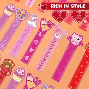 100 Pieces Valentine's Day Bookmark Ruler for Happy Valentine Day Teacher Prizes Classroom Students 10 Styles for Classroom, School, Valentine's Day Parties Favor Exchanges