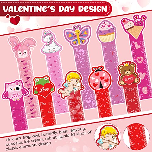 100 Pieces Valentine's Day Bookmark Ruler for Happy Valentine Day Teacher Prizes Classroom Students 10 Styles for Classroom, School, Valentine's Day Parties Favor Exchanges