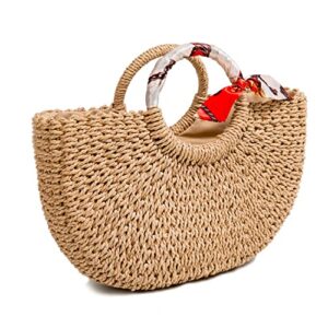 farvalue summer straw beach tote bag handmade large straw tote handbag women’s handbags and free silk scarves