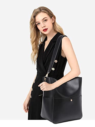 Women Handbag Designer Vegan Leather Hobo Handbags Shoulder Bucket Cross-body Purse (Black)