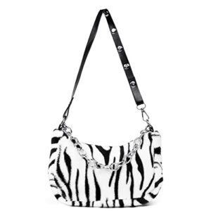 veediyin fluffy bag cute tote bags crossbody bags handbag plush faux fur animal print purses for women (white bw)