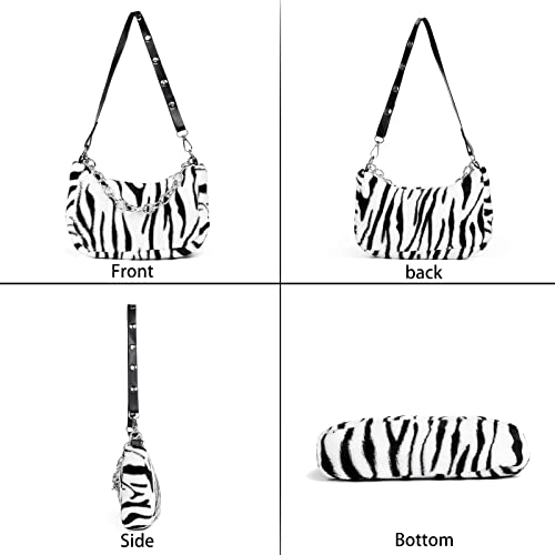 Veediyin fluffy bag cute tote bags Crossbody bags Handbag Plush Faux Fur animal print purses for women (White BW)