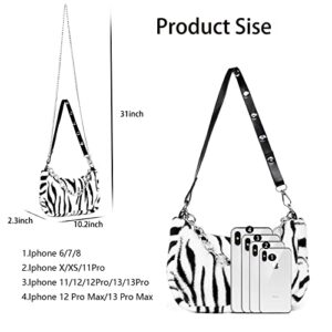 Veediyin fluffy bag cute tote bags Crossbody bags Handbag Plush Faux Fur animal print purses for women (White BW)