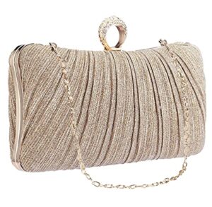 uborse elegant pleated glitter clutch evening bags for women formal bridal wedding clutch purse prom cocktail party handbags champagne