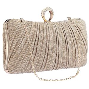 UBORSE Elegant Pleated Glitter Clutch Evening Bags for Women Formal Bridal Wedding Clutch Purse Prom Cocktail Party Handbags Champagne