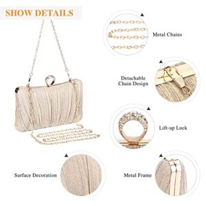UBORSE Elegant Pleated Glitter Clutch Evening Bags for Women Formal Bridal Wedding Clutch Purse Prom Cocktail Party Handbags Champagne