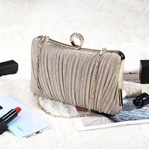 UBORSE Elegant Pleated Glitter Clutch Evening Bags for Women Formal Bridal Wedding Clutch Purse Prom Cocktail Party Handbags Champagne