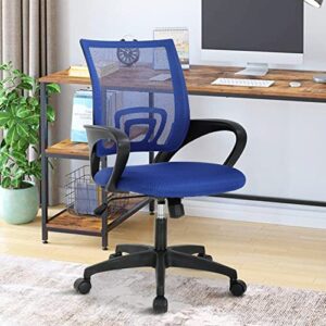 home office chair desk chair computer chair with lumbar support& armrest, adjustable ergonomic mid back task chair mesh rolling swivel office desk chairs for bedrooms, blue