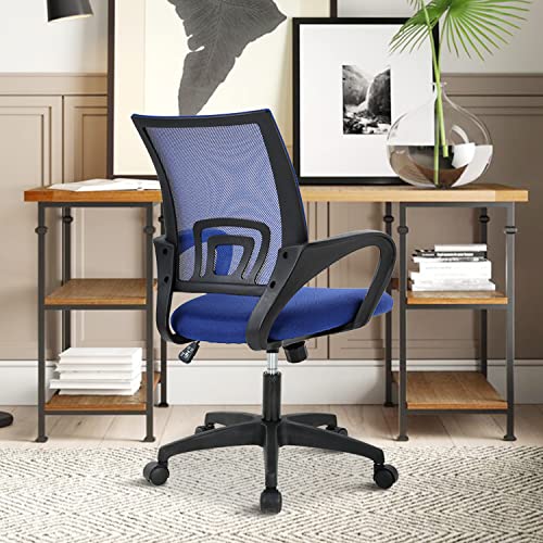 Home Office Chair Desk Chair Computer Chair with Lumbar Support& Armrest, Adjustable Ergonomic Mid Back Task Chair Mesh Rolling Swivel Office Desk Chairs for Bedrooms, Blue