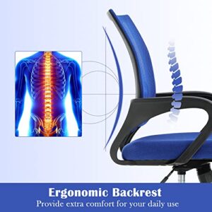 Home Office Chair Desk Chair Computer Chair with Lumbar Support& Armrest, Adjustable Ergonomic Mid Back Task Chair Mesh Rolling Swivel Office Desk Chairs for Bedrooms, Blue