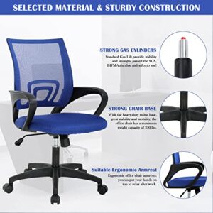 Home Office Chair Desk Chair Computer Chair with Lumbar Support& Armrest, Adjustable Ergonomic Mid Back Task Chair Mesh Rolling Swivel Office Desk Chairs for Bedrooms, Blue