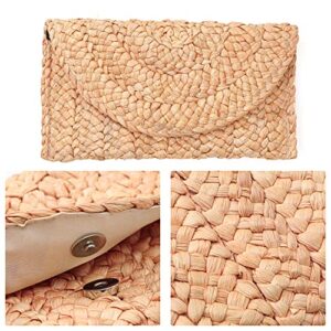 FARVALUE Women Straw Clutch Summer Straw Beach Bag Hand-woven Summer Envelope Purse Wallet