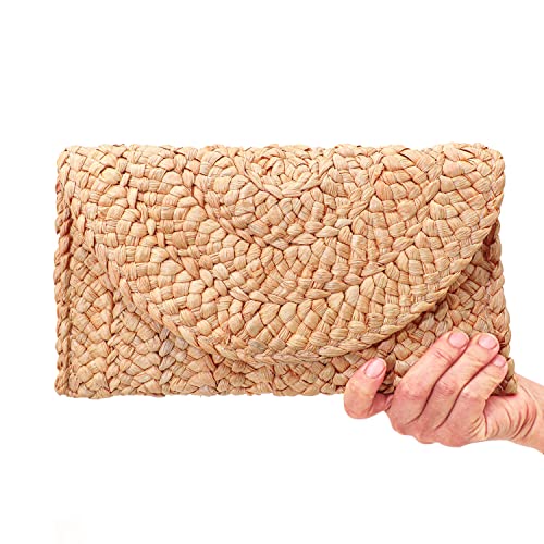 FARVALUE Women Straw Clutch Summer Straw Beach Bag Hand-woven Summer Envelope Purse Wallet