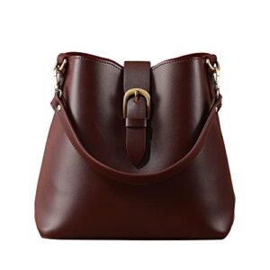 town bucket vegan leather bag for women (burgundy red) hobo retro faux casual purse classic vintage simple shoulder handbag