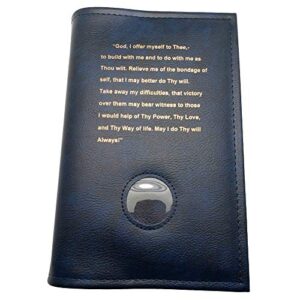 alcoholics anonymous aa blue big book cover with the third step prayer and medallion holder