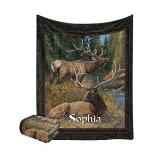 custom blanket personalized elk aniamls soft fleece throw blanket with name for gifts sofa bed 50 x 60 inches