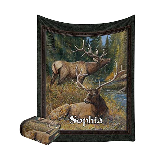 Custom Blanket Personalized Elk Aniamls Soft Fleece Throw Blanket with Name for Gifts Sofa Bed 50 X 60 inches