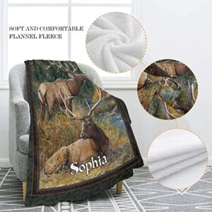 Custom Blanket Personalized Elk Aniamls Soft Fleece Throw Blanket with Name for Gifts Sofa Bed 50 X 60 inches