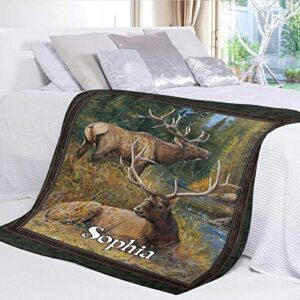 Custom Blanket Personalized Elk Aniamls Soft Fleece Throw Blanket with Name for Gifts Sofa Bed 50 X 60 inches