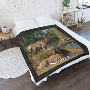 Custom Blanket Personalized Elk Aniamls Soft Fleece Throw Blanket with Name for Gifts Sofa Bed 50 X 60 inches