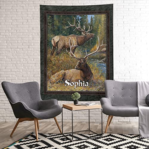 Custom Blanket Personalized Elk Aniamls Soft Fleece Throw Blanket with Name for Gifts Sofa Bed 50 X 60 inches