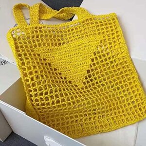 Womens Handmade Straw Bag,Travel Beach Tote Fishing mesh Bag,Straw Woven Bag Female Pastoral Style Weaving Hollow Shoulder Bag Handbag Portable Beach Bag (Khaki,With Lining Bag)