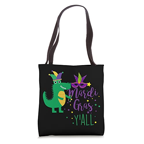 Mardi Gras Y'all Alligator Mardi Gras Beads Carnival Mask Tote Bag