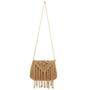 ayliss women handwoven crossbody handbag cotton crochet woven shoulder handbag summer beach handmade purse bag tassel (light khaki)