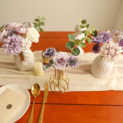 Kisflower Purple Artificial Flowers Combo Cake Flowers Decorations Fake Peony Silk Roses Gift Box for DIY Wedding Bridal Bouquet Centerpieces Arrangements Party Baby Shower Holiday Decor (Purple)