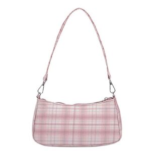 plaid print underarm bags cloth ladies handbags 2022 women shoulder bags ladies daily clutch casual totes pouch (pink)
