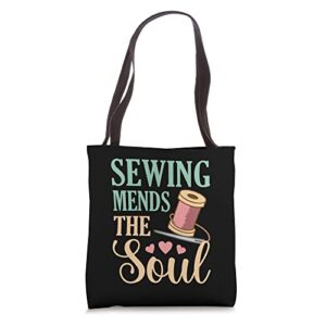 sewing mends the soul quilter quilting sewer graphic tote bag