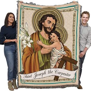 Saint Joseph The Carpenter Blanket - Patron of Catholic Church, Workers, Travelers, Immigrants, House Sellers & Buyers - Religious Gift Tapestry Throw Woven from Cotton - Made in The USA (72x54)