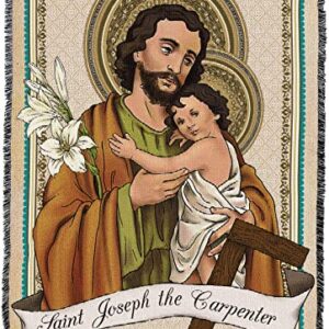 Saint Joseph The Carpenter Blanket - Patron of Catholic Church, Workers, Travelers, Immigrants, House Sellers & Buyers - Religious Gift Tapestry Throw Woven from Cotton - Made in The USA (72x54)