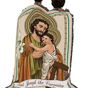 Saint Joseph The Carpenter Blanket - Patron of Catholic Church, Workers, Travelers, Immigrants, House Sellers & Buyers - Religious Gift Tapestry Throw Woven from Cotton - Made in The USA (72x54)