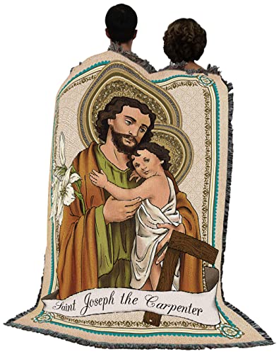 Saint Joseph The Carpenter Blanket - Patron of Catholic Church, Workers, Travelers, Immigrants, House Sellers & Buyers - Religious Gift Tapestry Throw Woven from Cotton - Made in The USA (72x54)