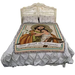 Saint Joseph The Carpenter Blanket - Patron of Catholic Church, Workers, Travelers, Immigrants, House Sellers & Buyers - Religious Gift Tapestry Throw Woven from Cotton - Made in The USA (72x54)