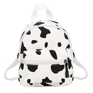 aizhiyi cow print backpack women canvas schoolbag teenage girl mini bagpack (white)