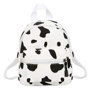 AIZHIYI Cow Print Backpack Women Canvas Schoolbag Teenage Girl Mini Bagpack (White)