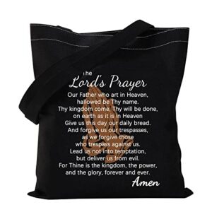 vamsii the lord’s prayer tote bag christian shoulder bag religious gifts shopping bag matthew 6:9-13 gifts scripture gift (the lord’s prayer black tote)