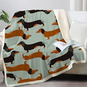 toptree dachshund blanket for dachshund lovers fleece sherpa dachshund throw blanket print plush wiener dog blanket gifts for kids teens men women adults (black and brown, 60×50 inches)