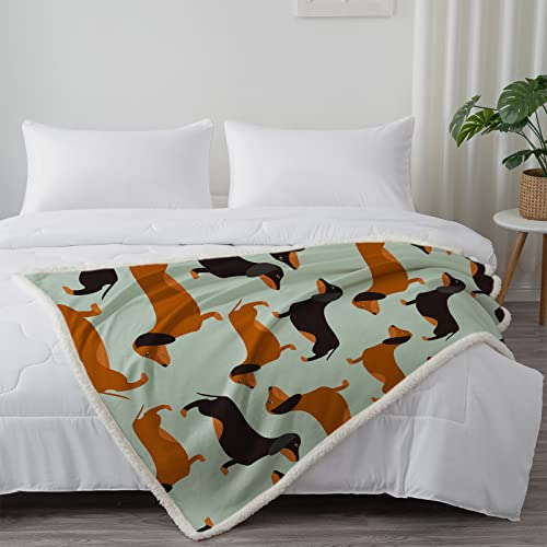 TOPTREE Dachshund Blanket for Dachshund Lovers Fleece Sherpa Dachshund Throw Blanket Print Plush Wiener Dog Blanket Gifts for Kids Teens Men Women Adults (Black and Brown, 60x50 Inches)