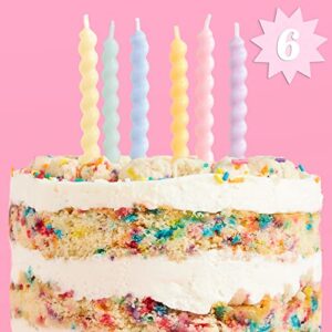 xo, fetti swirly pastel birthday party candles – 6 pieces | squiggly cute bday supplies, wavy fun cake decorations