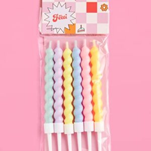 xo, Fetti Swirly Pastel Birthday Party Candles - 6 Pieces | Squiggly Cute Bday Supplies, Wavy Fun Cake Decorations