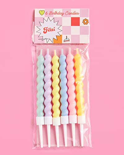 xo, Fetti Swirly Pastel Birthday Party Candles - 6 Pieces | Squiggly Cute Bday Supplies, Wavy Fun Cake Decorations