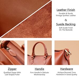 Top Handle Vegan Leather Satchel Bag For Women (Black) Retro Faux Casual Purse Classic Vintage Simple Shoulder Handbag