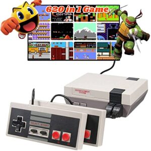 classic retro game console, 8-bit gaming system, built-in 620 video games and 2 classic controllers, av output video games for ideal gift for kids and adults