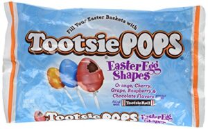 assorted flavored cherry, orange, grape, raspberry, and chocolate easter egg shaped bulk tootsie pops lollipops filled with tootsie rolls candy, 9 ounce