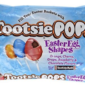 Assorted Flavored Cherry, Orange, Grape, Raspberry, and Chocolate Easter Egg Shaped Bulk Tootsie Pops Lollipops Filled with Tootsie Rolls Candy, 9 Ounce